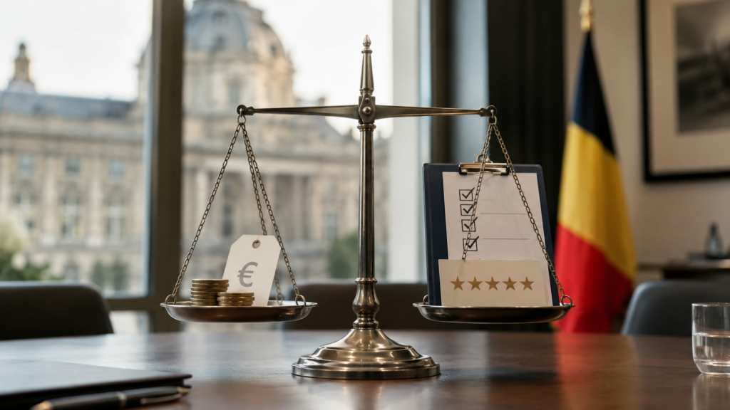 Image illustrant les critères d’attribution d’un marché public belge entre prix et qualité.